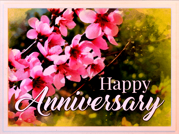 anniversary ecard with watercolor illustration of cherry blossom