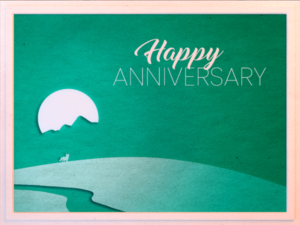 anniversary ecard with graphic illustration of wolf in moonlight