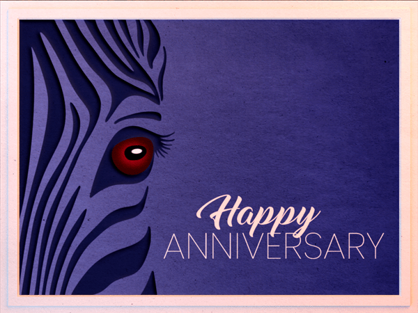 anniversary ecard with graphic illustration of zebra face