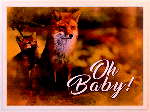 new baby ecard with watercolor illustration of fox adult and pup