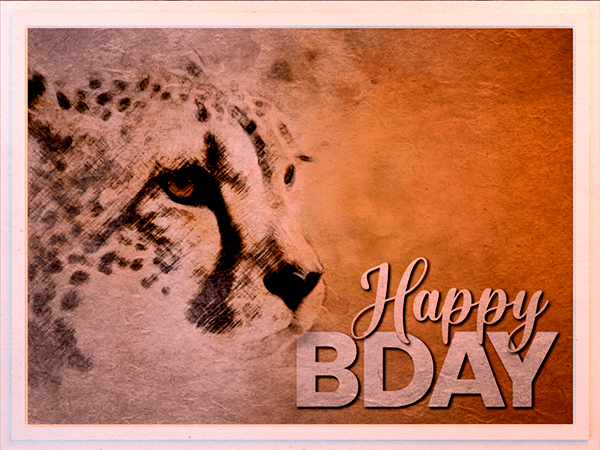 Birthday eCard with watercolor drawing of cheetah