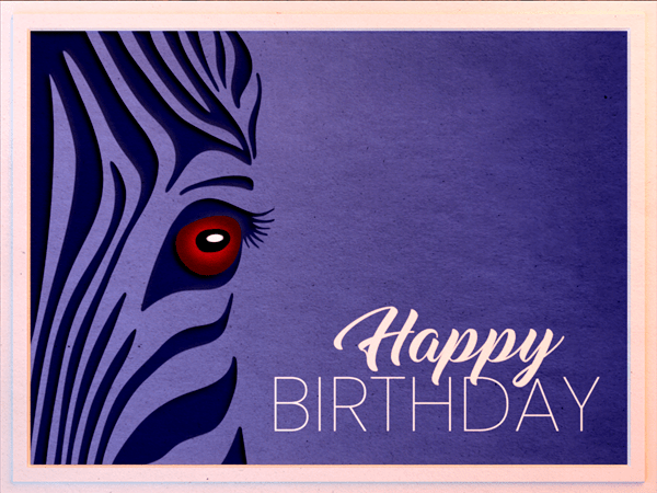 Birthday eCard with graphic portrait of zebra