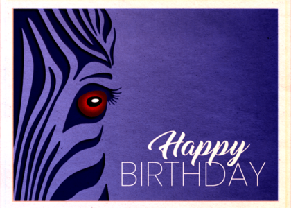 birthday ecard with graphic illustration of zebra portrait