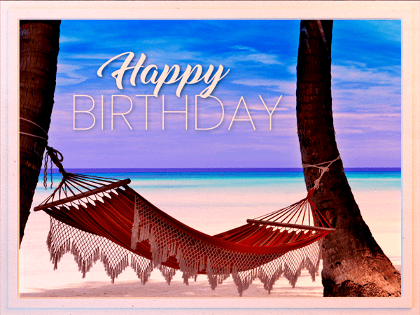 Birthday eCard with photo of beachside hammock