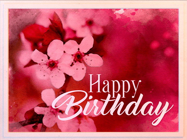 Birthday eCard with watercolor painting of cherry blossoms