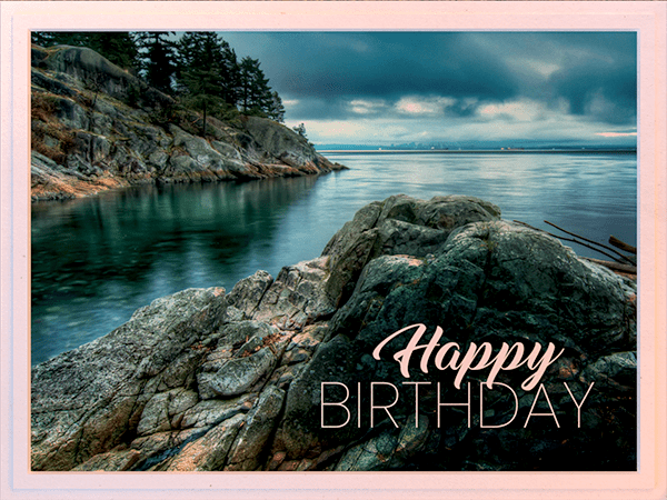 birthday ecard with photo of dramatic rocky coastline