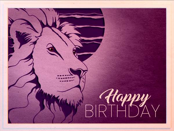 Birthday eCard with graphic portrait of lion