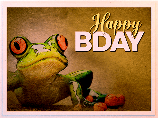 birthday ecard with watercolor graphic of tree frog