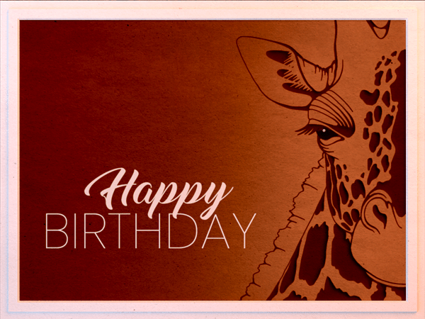 birthday ecard with graphic portrait of giraffe