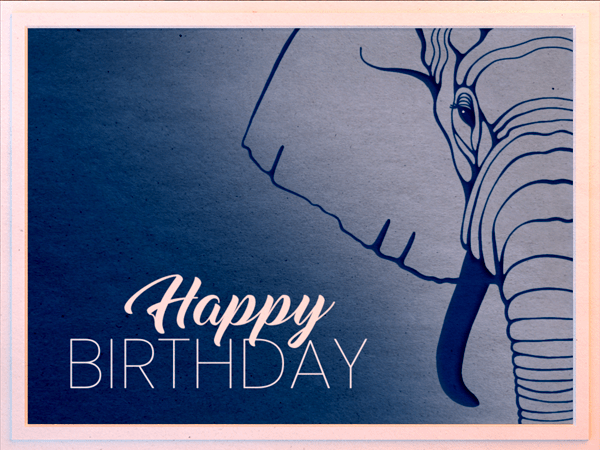 birthday ecard with graphic portrait of elephant