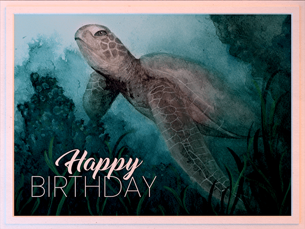 birthday ecard with watercolor painting of sea turtle