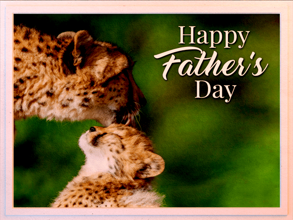 fathers day ecard with watercolor illustration of cheetah adult and cub