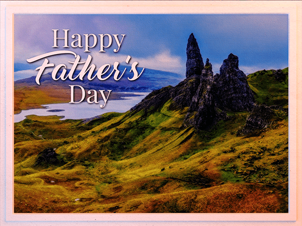 fathers day ecard with watercolor illustration of scottish highlands