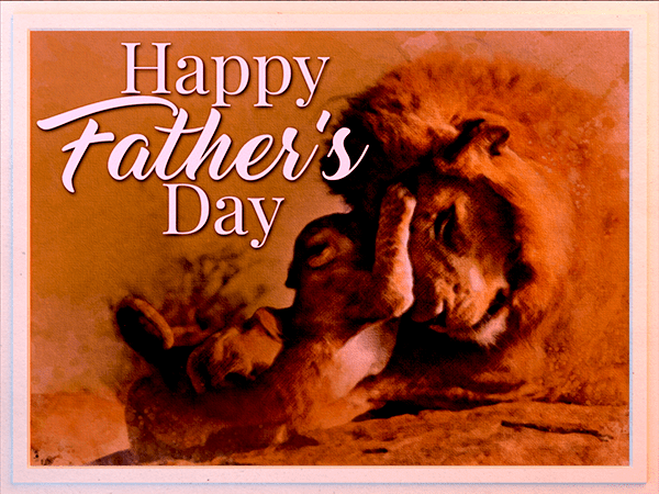 fathers day ecard with watercolor illustration of lion and cub