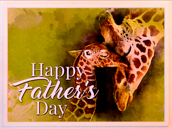 fathers day ecard with watercolor illustration of giraffe adult and calf