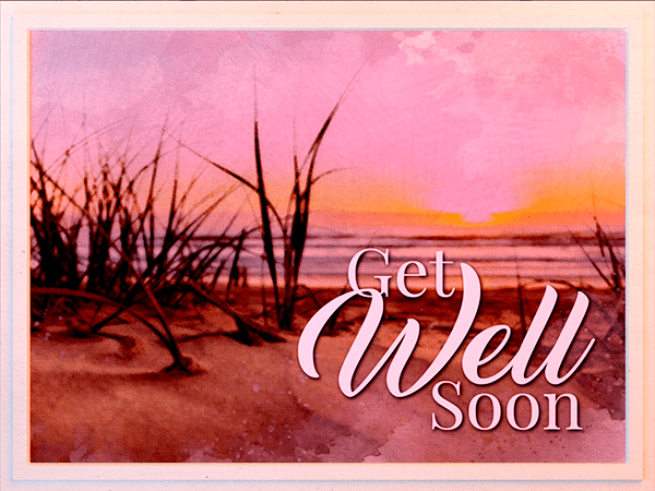 get well ecard with watercolor illustration of beach at sunrise