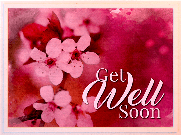 get well ecard with watercolor illustration of cherry blossom