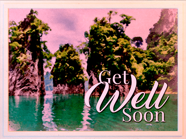 get well ecard with watercolor illustration of rock islands in thailand