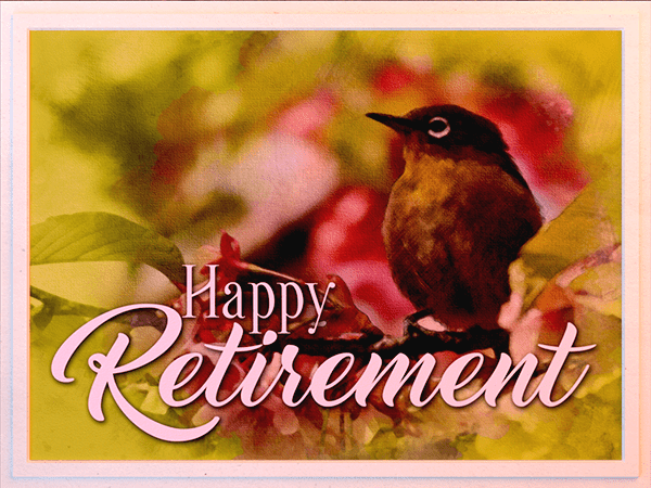 retirement ecard with watercolor illustration of bird in tree