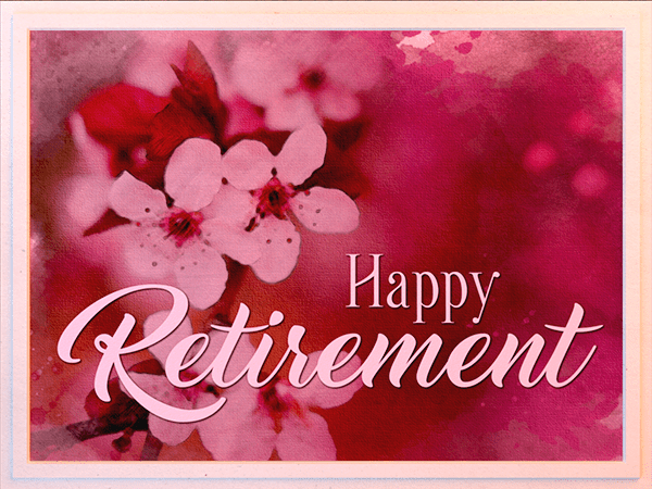 retirement ecard with watercolor illustration of cherry blossom