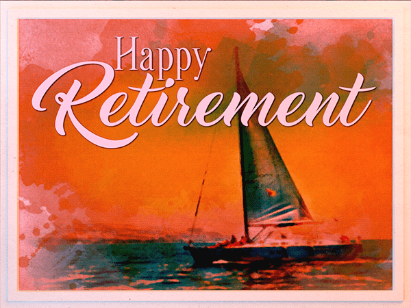 retirement ecard with watercolor illustration of sailboat at sunset