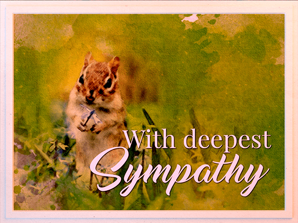 sympathy ecard with watercolor illustration of chipmunk holding flower