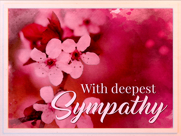 sympathy ecard with watercolor illustration of cherry blossom