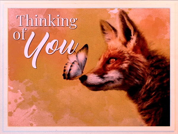 thinking of you ecard with watercolor illustration of fox and butterfly