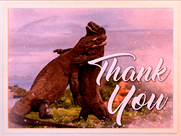 thank you ecard with watercolor illustration of komodo dragons