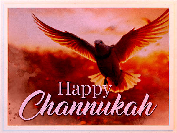 channukah ecard with watercolor illustration of dove in flight