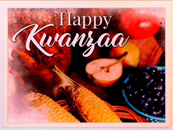 kwanzaa ecard with watercolor illustration of fruit and vegetables on table